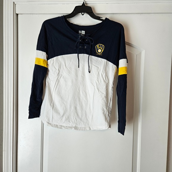 New Era Tops - New Era Milwaukee Brewers MLB Long Sleeve T-Shirt Women's Small Blue White